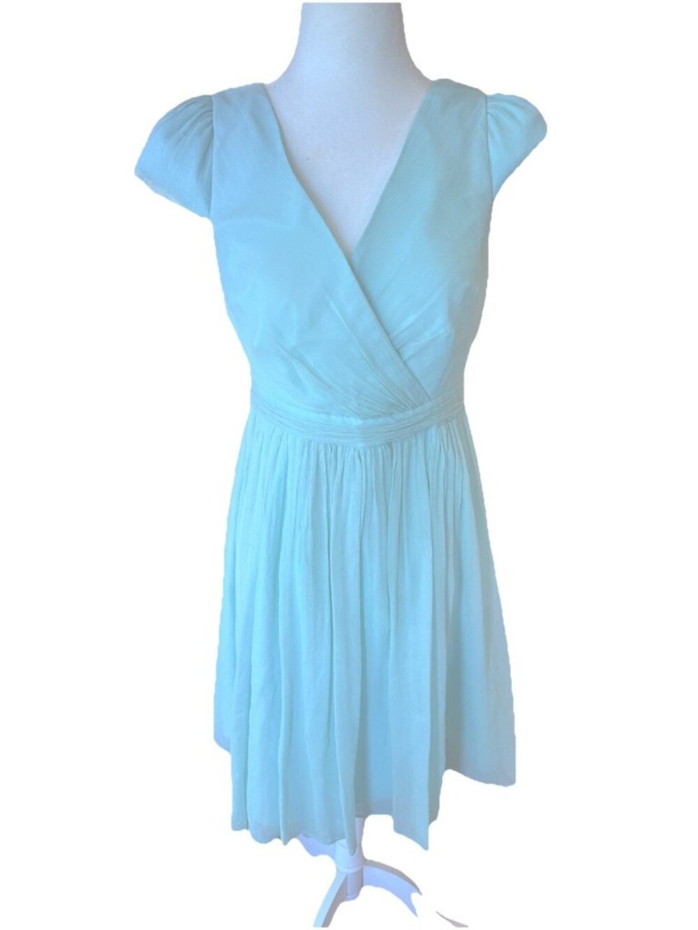 J. Crew Dress Sea-foam Blue/Green Silk Chiffon Grecian A Line V Neck P8